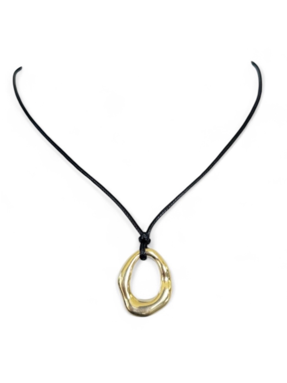 Black and gold abstract ring pendant charm 18” adjustable clasp necklace